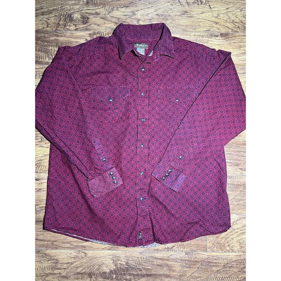 Ariat Shirt Men's Long Sleeve Button Up Red Blue GEO Dress Embroidered XL - Picture 1 of 11